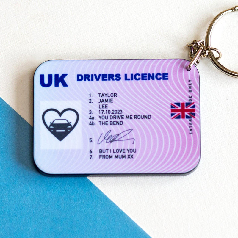 Personalised Driving Licence keyring: A fun keychain resembling a driving licence with customisable details.