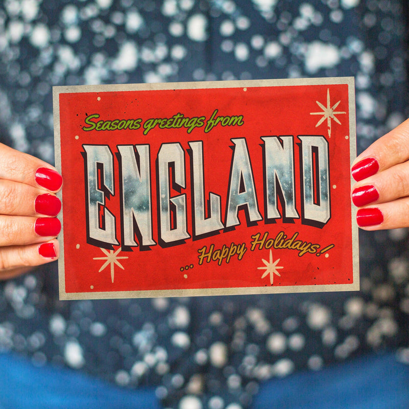 'Greetings from England' Retro Christmas Card