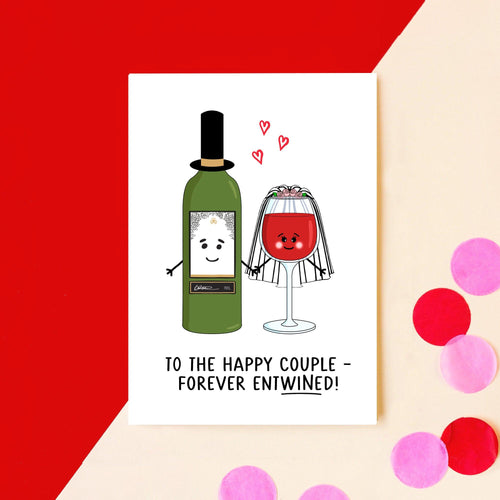 funny wedding card with wine illustrations and pun