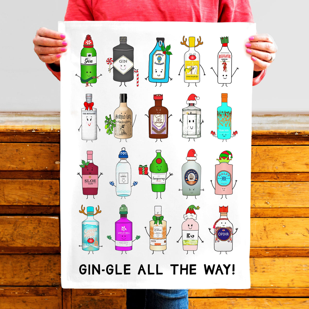 Funny Gin Christmas Tea Towel