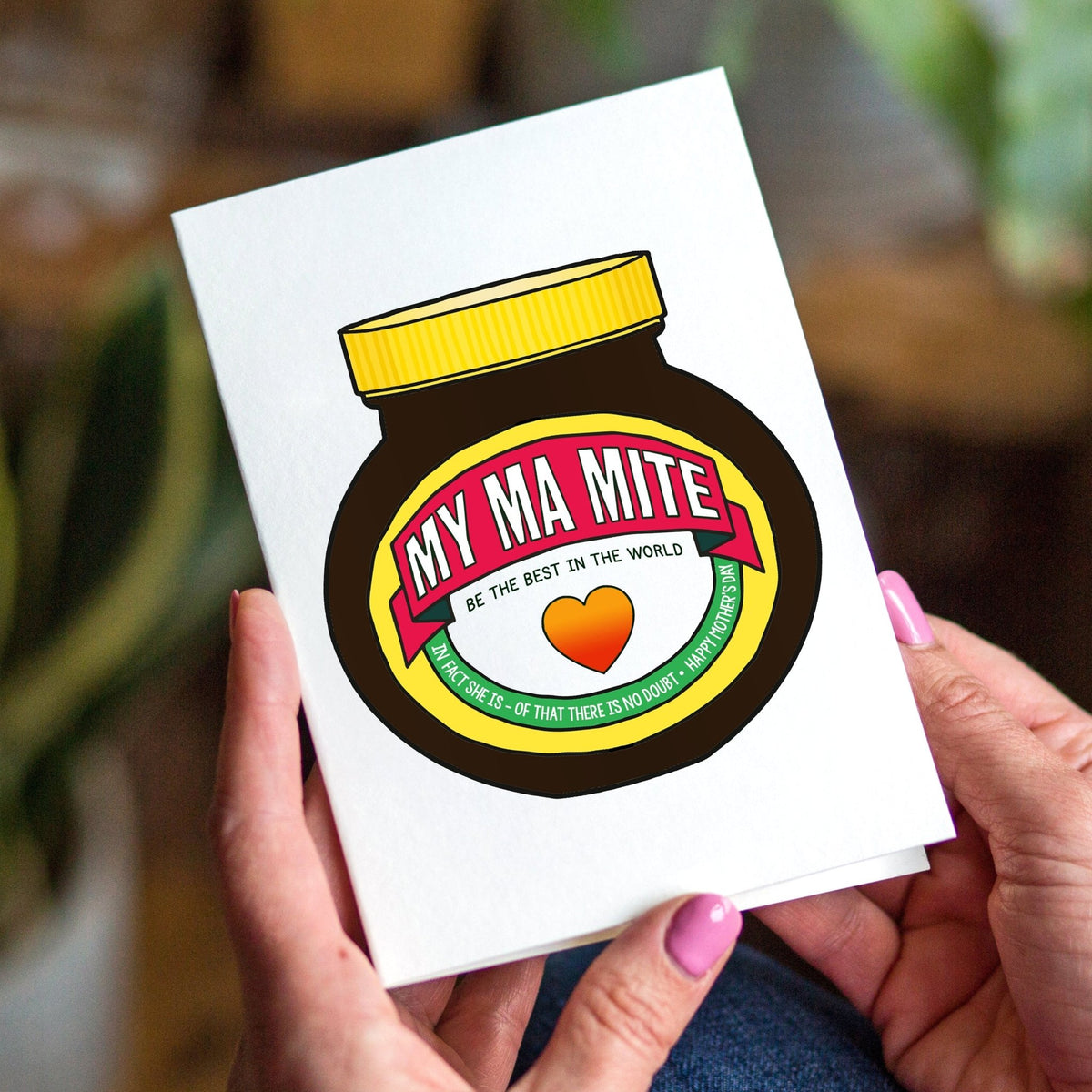 funny mother's day card depicting a jar of marmite with the wording changed to a thoughtful words about mum