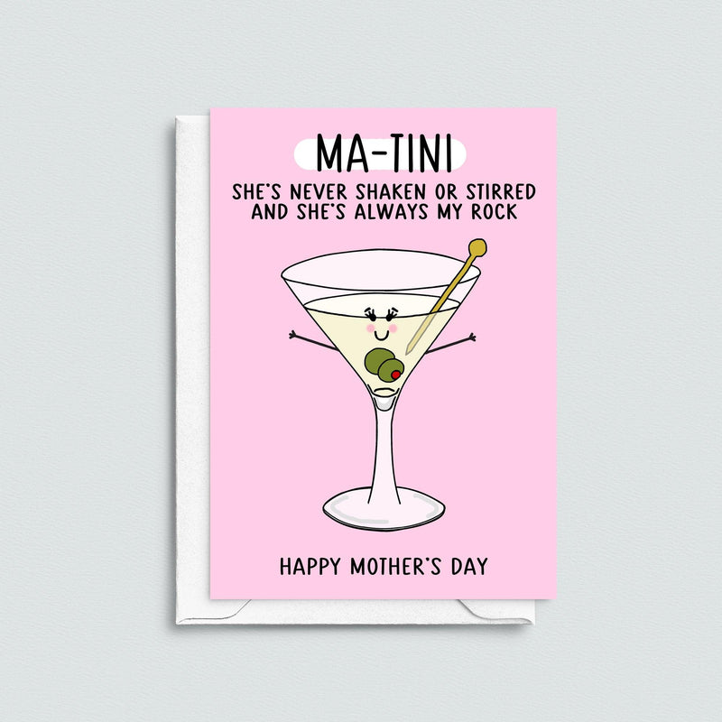 Funny Mother's Day Card featuring a Martini cocktail and clever puns