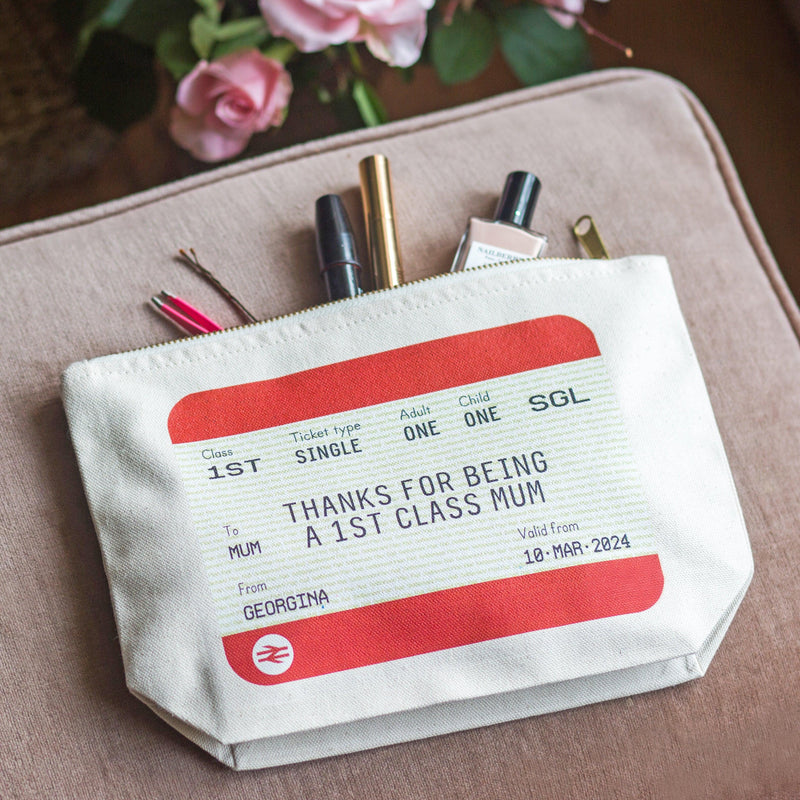 Personalised Train Ticket Cosmetic Bag For Mum - Of Life & Lemons®