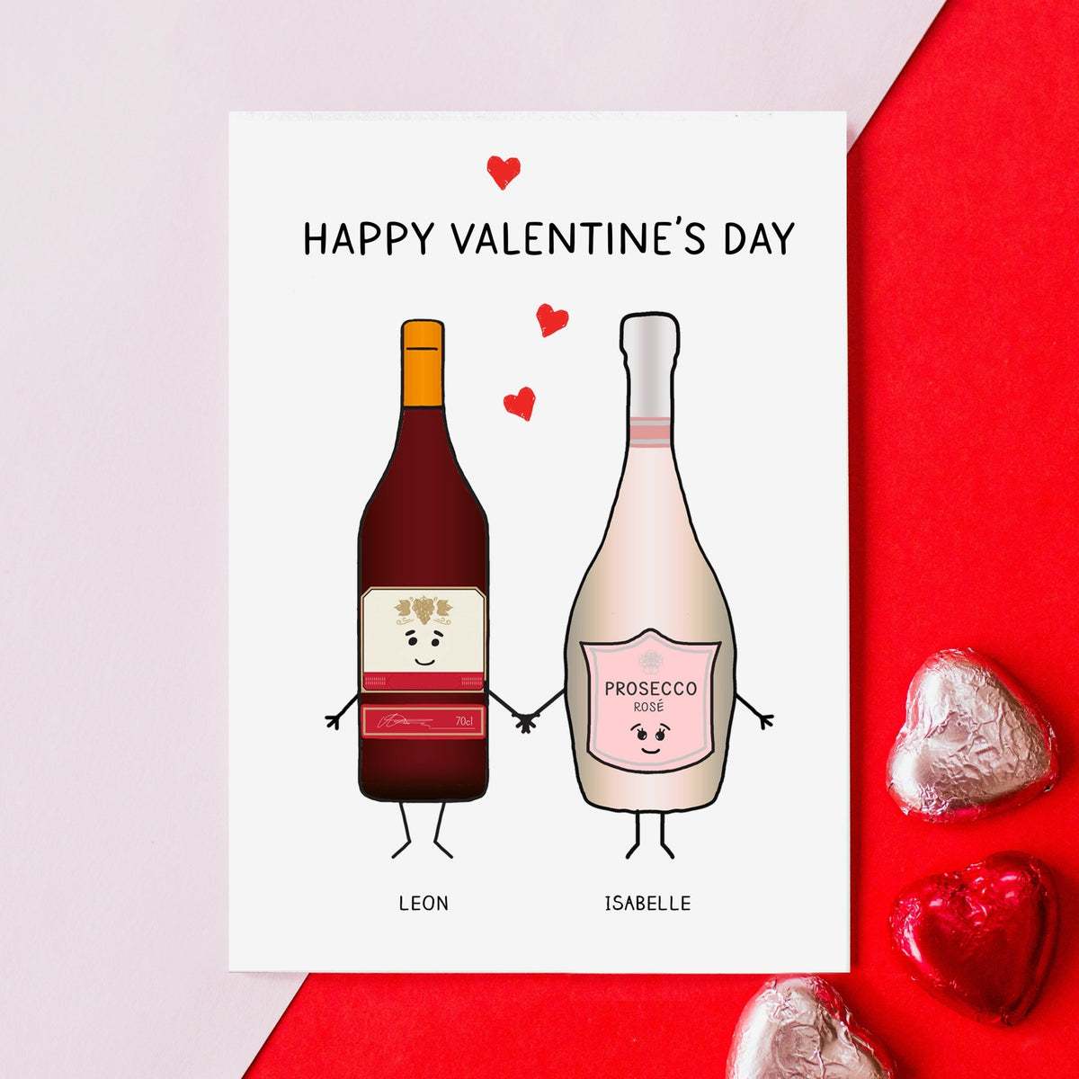 a customised valentines day card featuring your choice of drinks to represent the couple plus names
