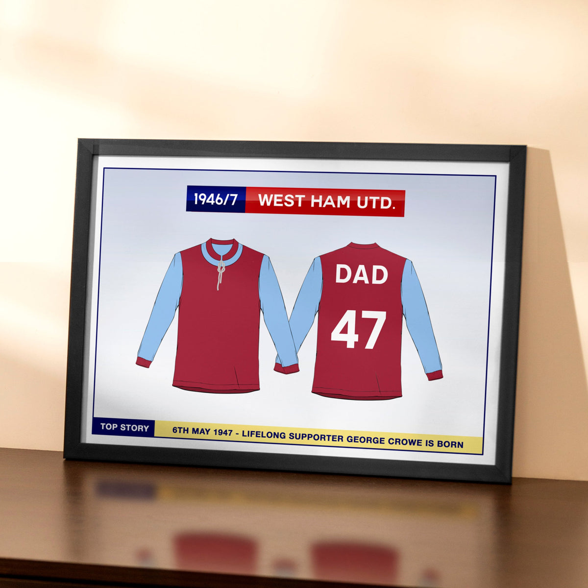 Personalised football shirt print for a football fan 
