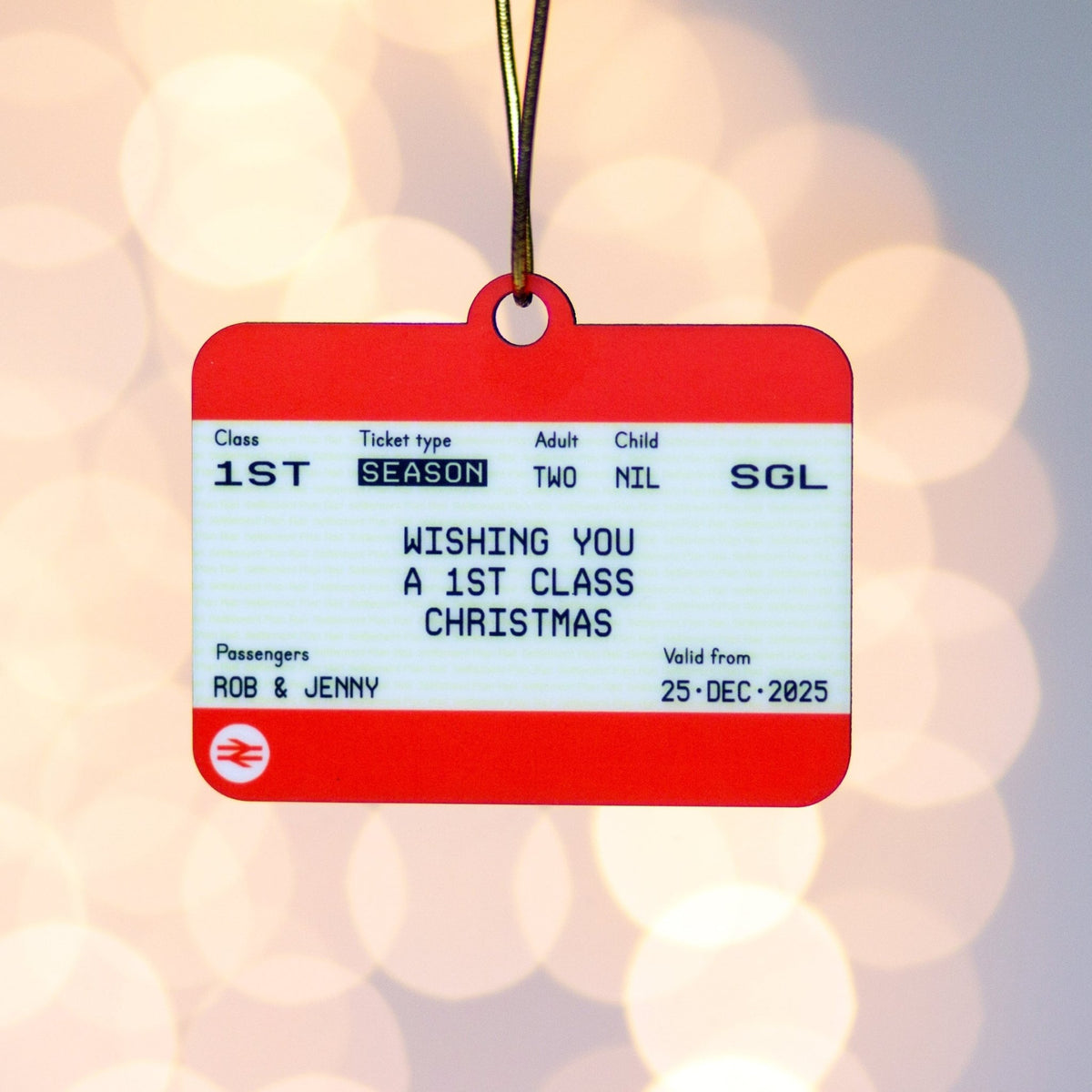 Personalised Train Ticket Christmas Tree Decoration - Of Life & Lemons®