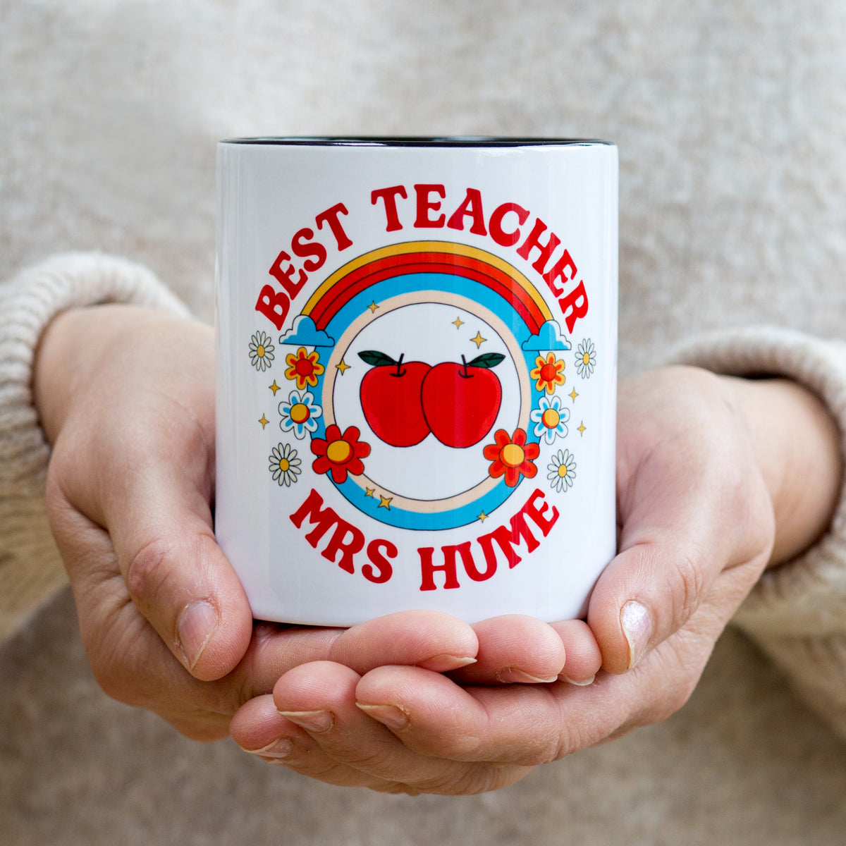 a custom pen pot for a teacher printed with their name