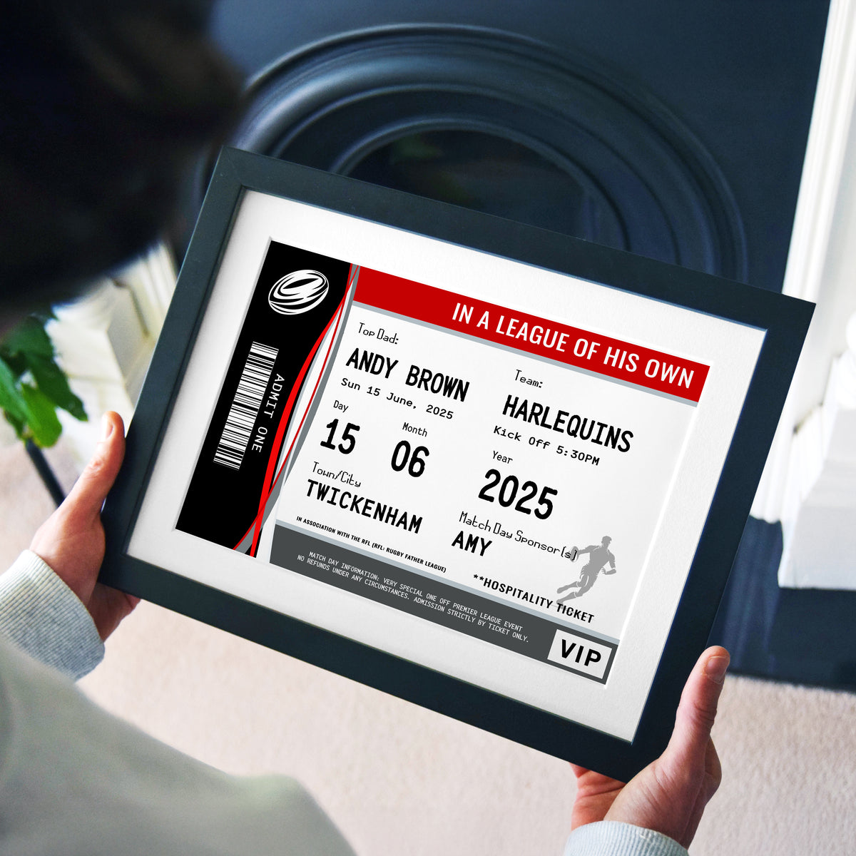 Personalised Rugby Ticket Print for Dad