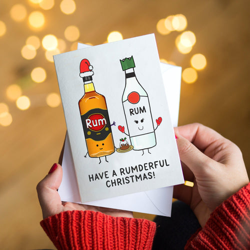 Christmas card with rum pun and illustration