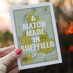 Personalised wedding card with a map  of the UK and personalised with location