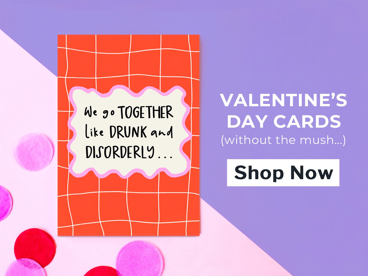 Valentine's Day card with humorous text on a colorful background