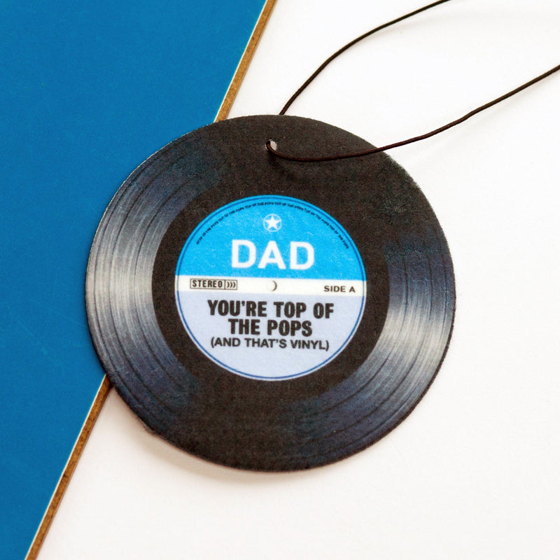 a vinyl themed car air freshener for dad