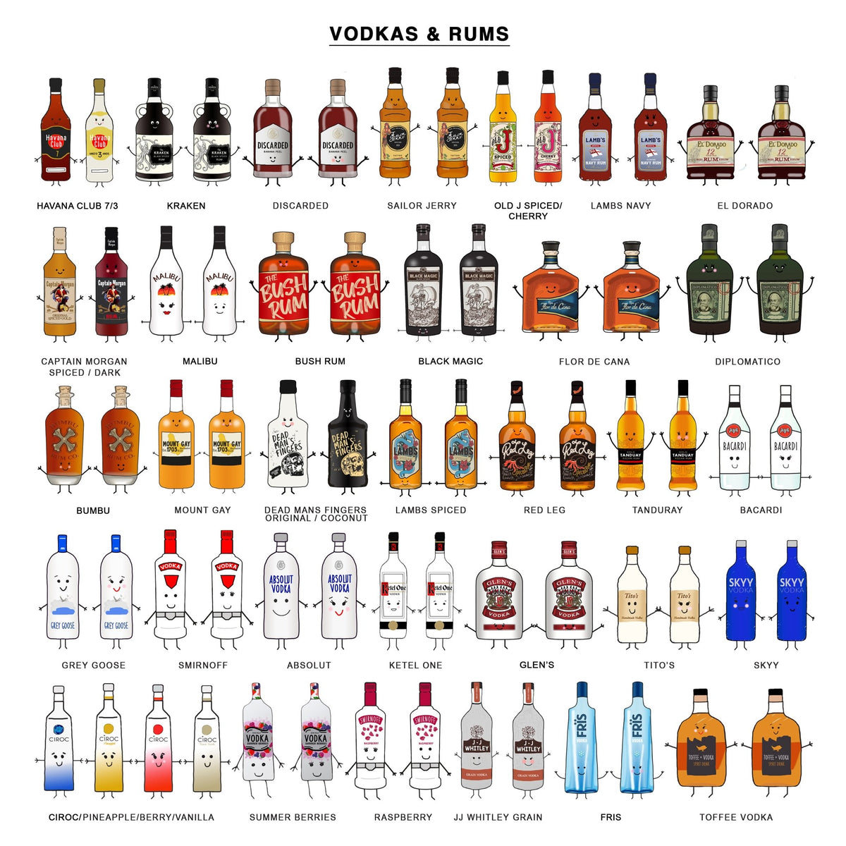 cartoon vodka and rum illustrations