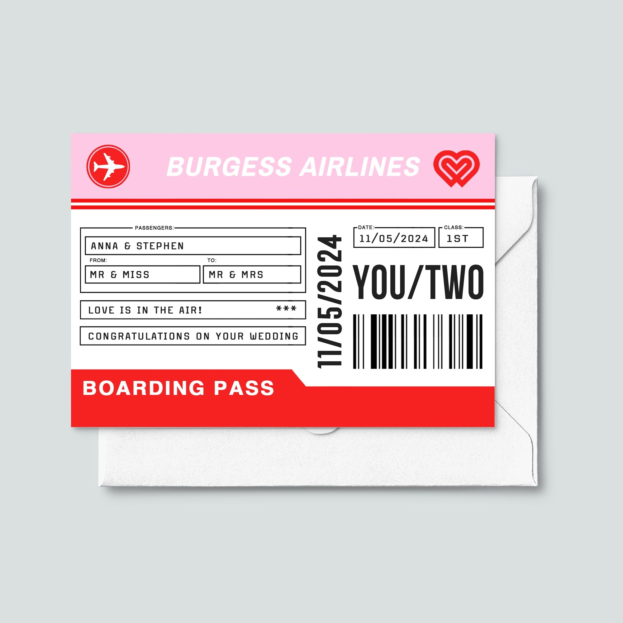 Boding Card Personalised Boarding Pass Wedding Card – Of Life & Lemons®