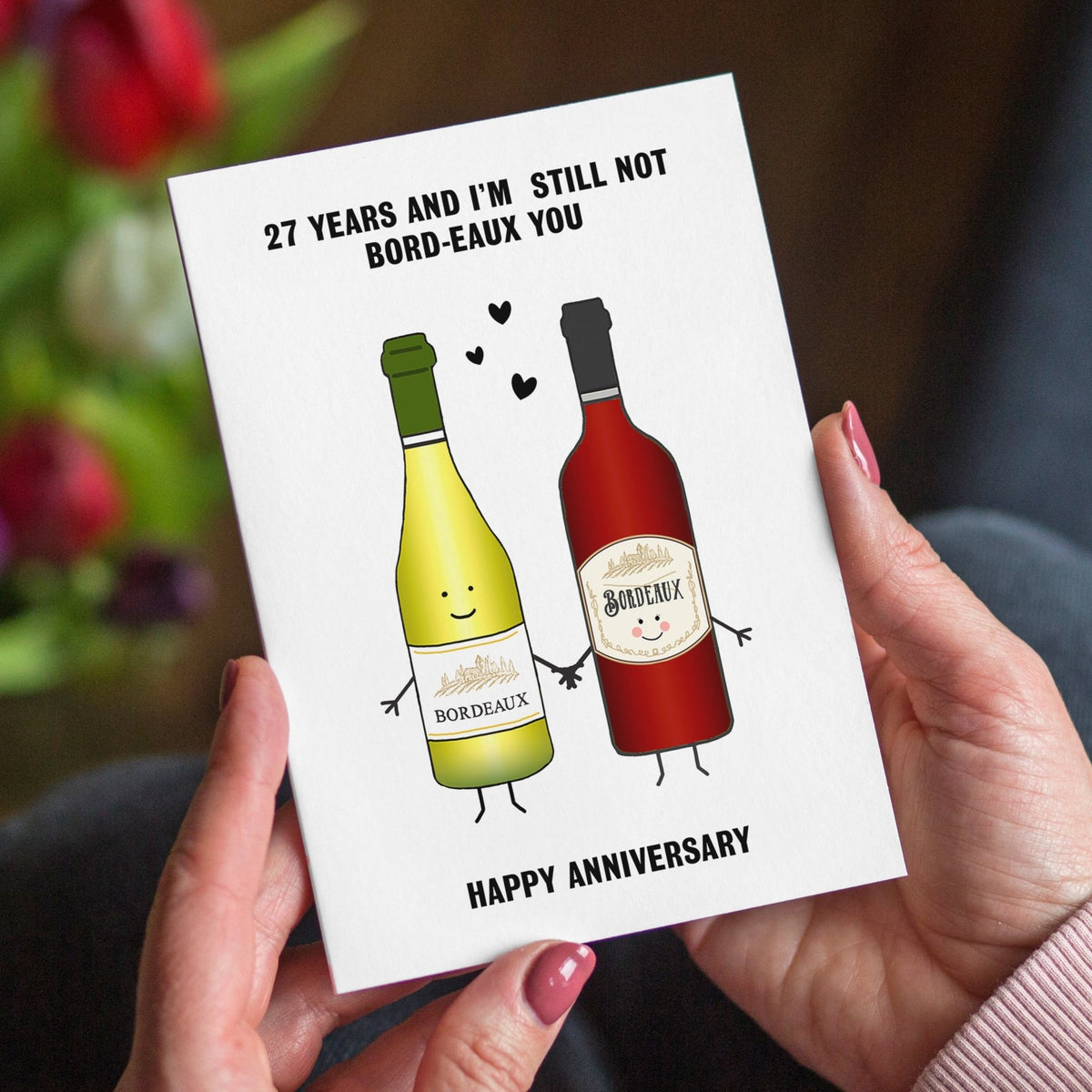 personalised wine anniversary card with wine pun
