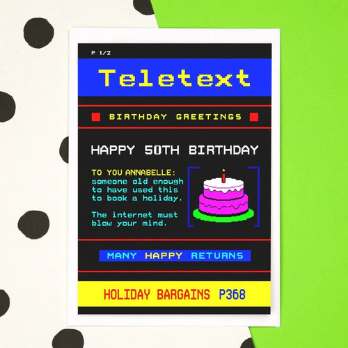 Personalised 'Teletext' 50th Birthday Card Birthday Cards Of Life & Lemons 