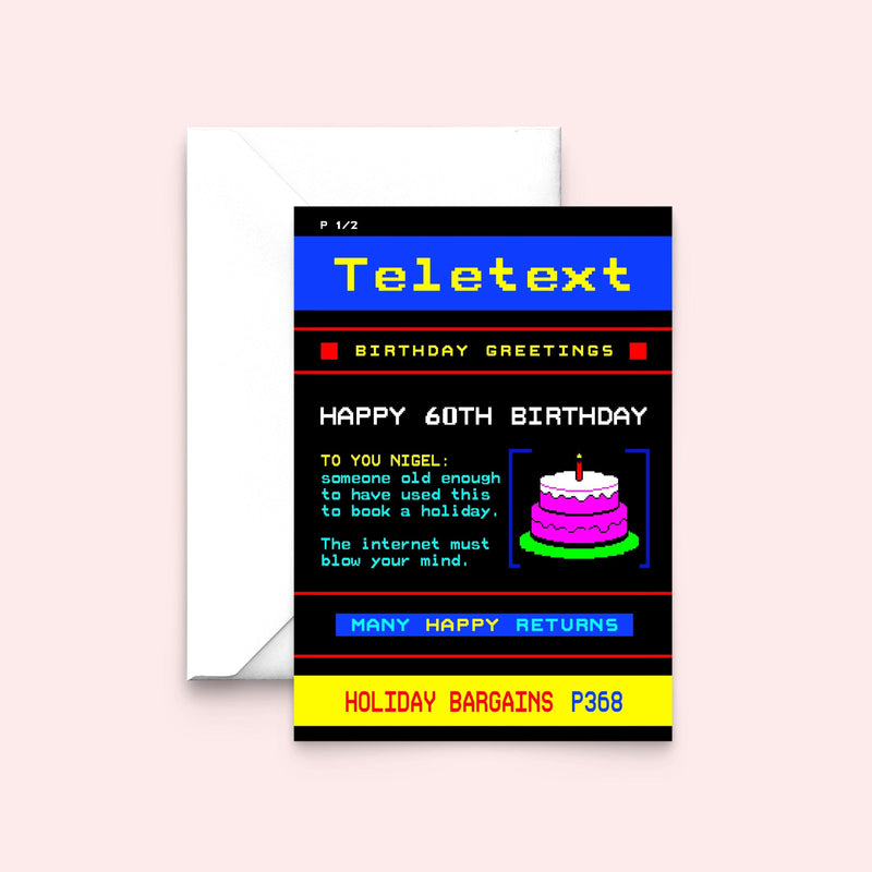 Personalised 'Teletext' 60th Birthday Card Birthday Cards Of Life & Lemons 