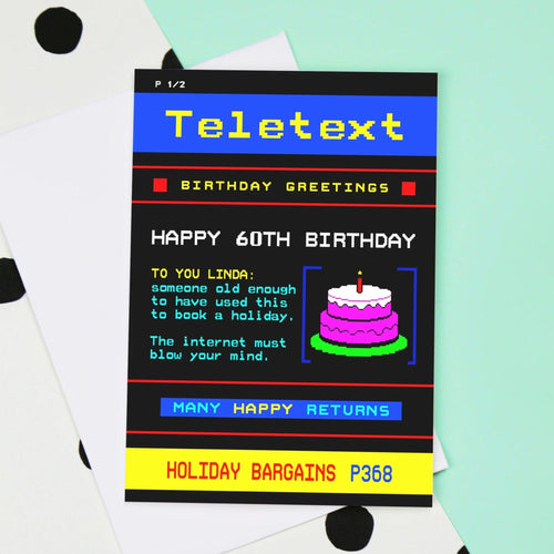 Personalised 'Teletext' 60th Birthday Card Birthday Cards Of Life & Lemons 
