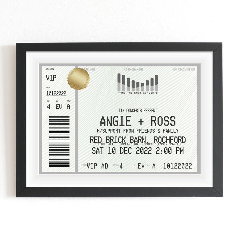 Personalised Concert Ticket Wedding Print Personalised Prints Of Life & Lemons 