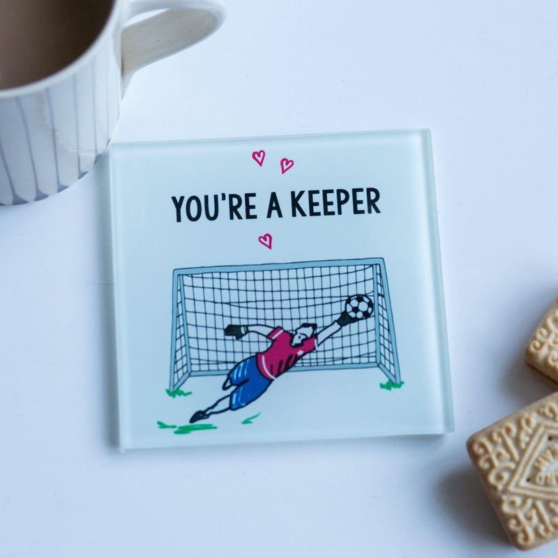 'You're A Keeper' Personalised Football Coaster Coaster Of Life & Lemons® 