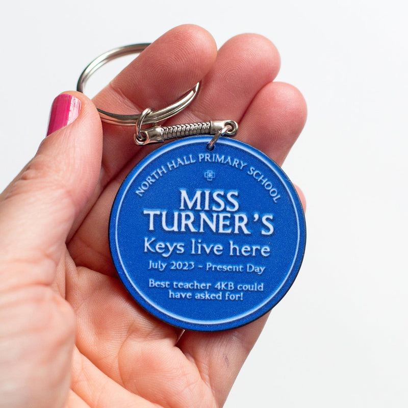 Personalised Blue Plaque Keyring for Teacher Personalised Keyring Of Life & Lemons 