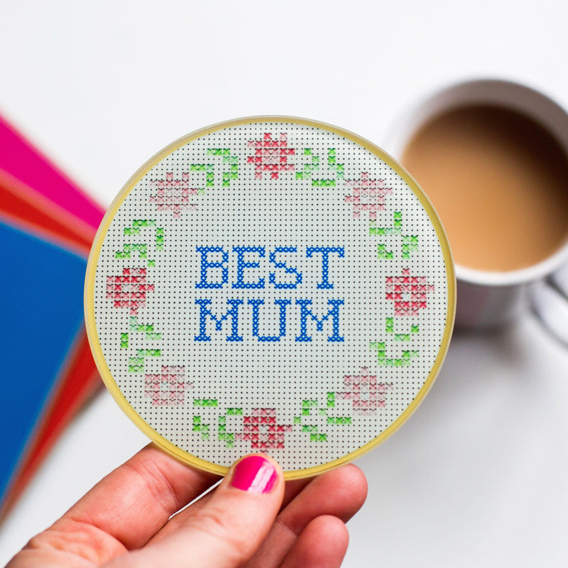 Cross Stitch 'Best Mum' Coaster Coaster Of Life & Lemons® 