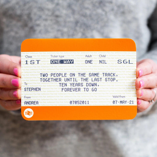 Personalised Train Ticket Anniversary Card Cards for your Other Half Of Life & Lemons 