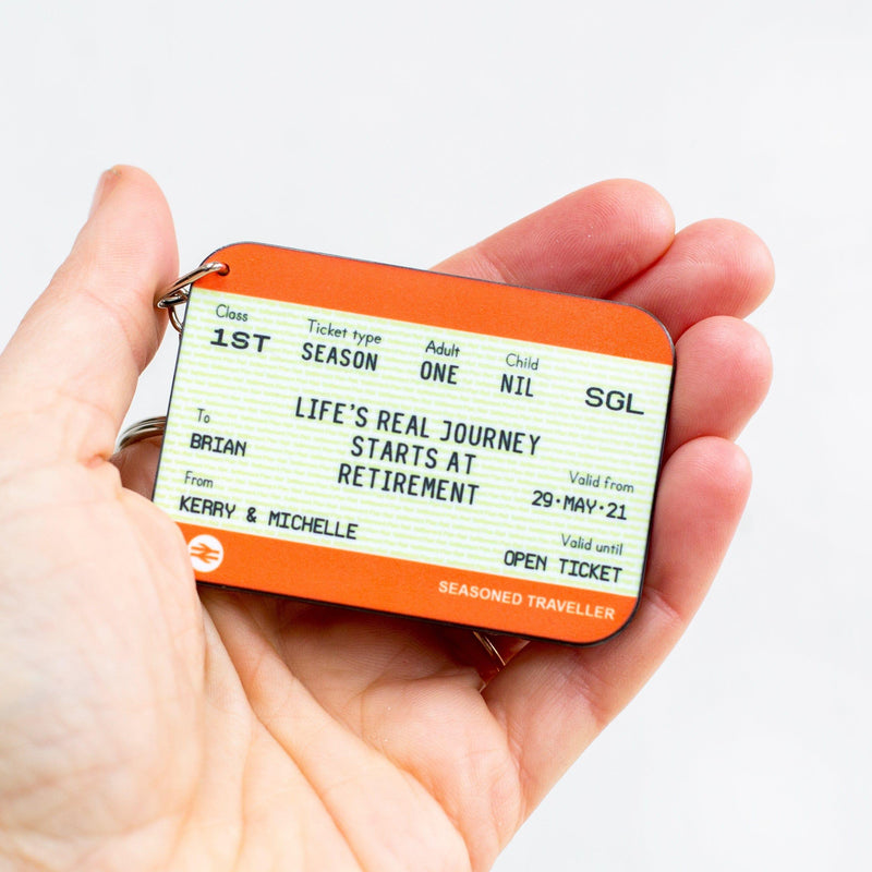 Personalised Train Ticket Retirement Keyring Personalised Keyring Of Life & Lemons 