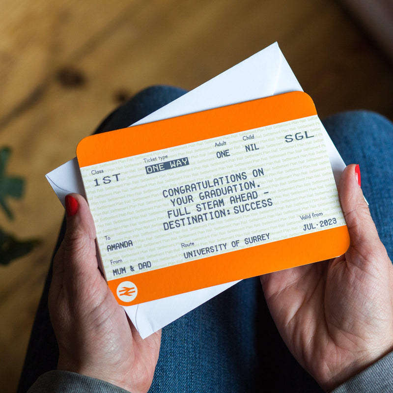 Personalised Train Ticket Graduation Card