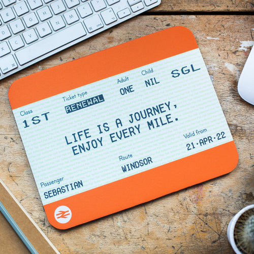 Personalised Train Ticket Mouse Mat Birthday Gift Mouse Mat Of Life & Lemons® 