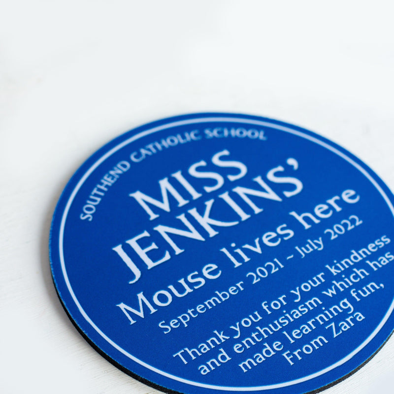 Personalised Blue Plaque Mouse Mat for a Teacher Mouse Mat Of Life & Lemons® 