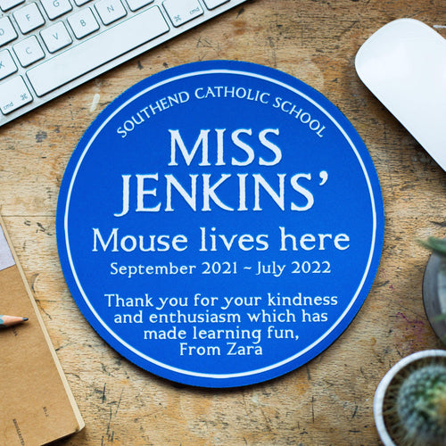 Personalised Blue Plaque Mouse Mat for a Teacher Mouse Mat Of Life & Lemons® 