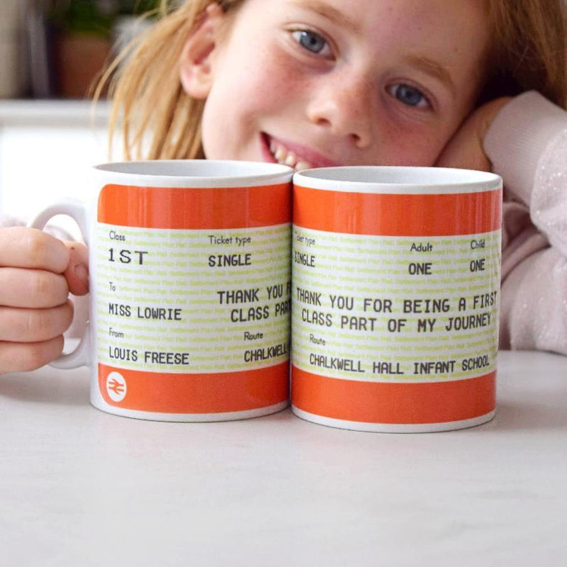 Personalised 'Thank You Teacher' Train Ticket Mug Personalised Mug Of Life & Lemons 