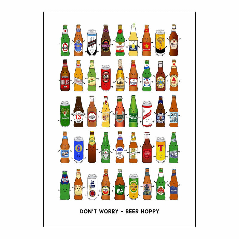 'Don't Worry Beer Hoppy' Illustrated Beer Print Montage Prints Of Life & Lemons 