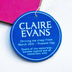 Personalised Blue Plaque Car Air Freshener