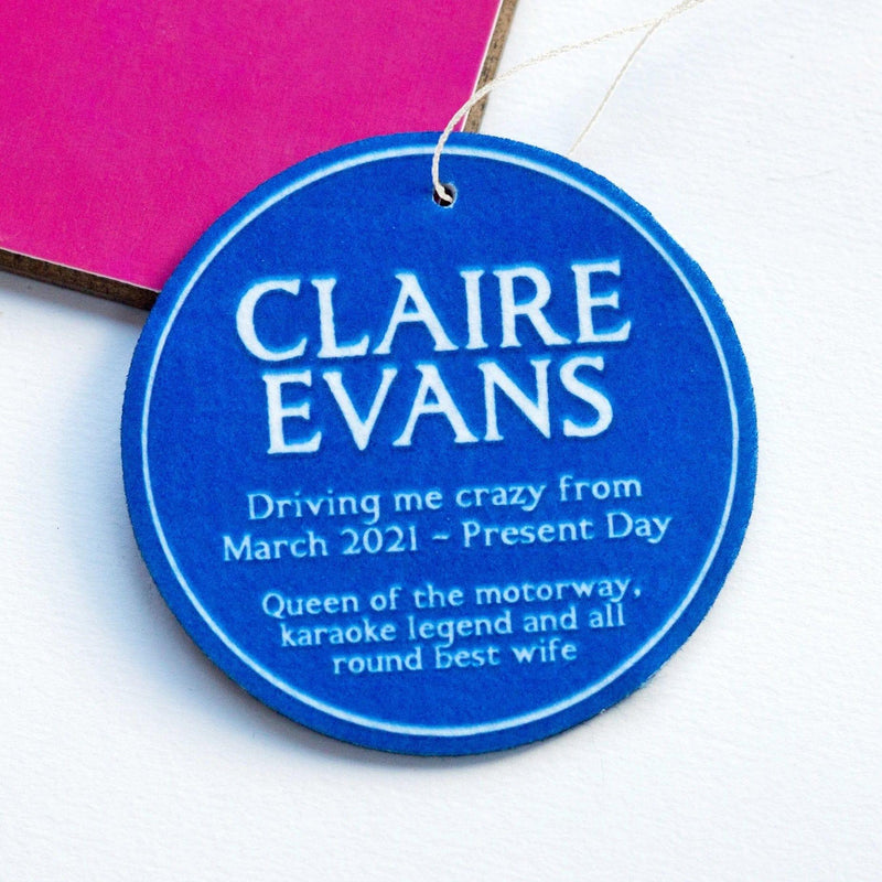 Personalised Blue Plaque Car Air Freshener - Of Life & Lemons®