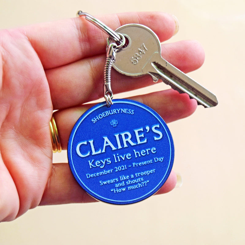 Personalised Blue Plaque Keyring Of Life Lemons