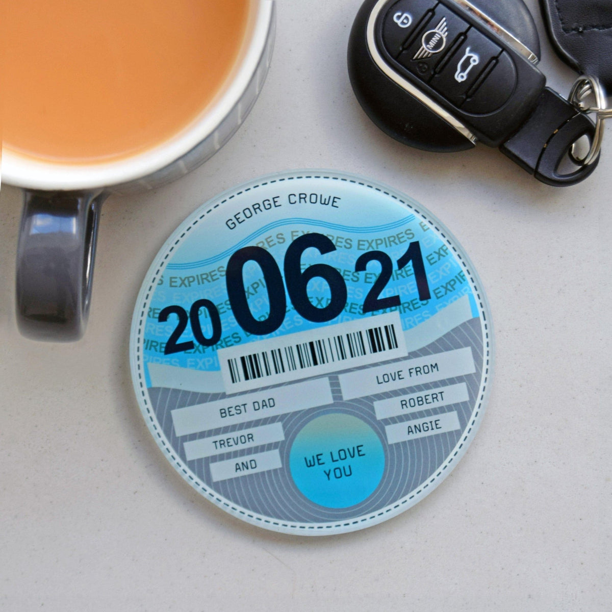 Personalised Glass Tax Disc Coaster for Dad - Of Life & Lemons®