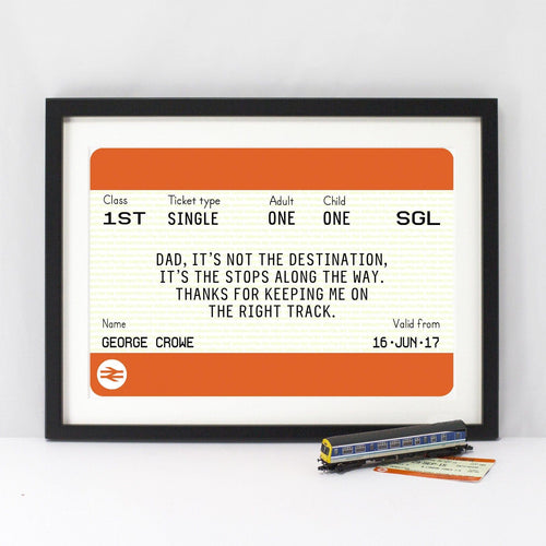 Personalised Train Ticket Father's Day Print Train Ticket Prints Of Life & Lemons 