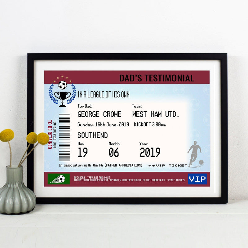 Personalised Football Ticket Print for Dad Personalised Prints Of Life & Lemons 