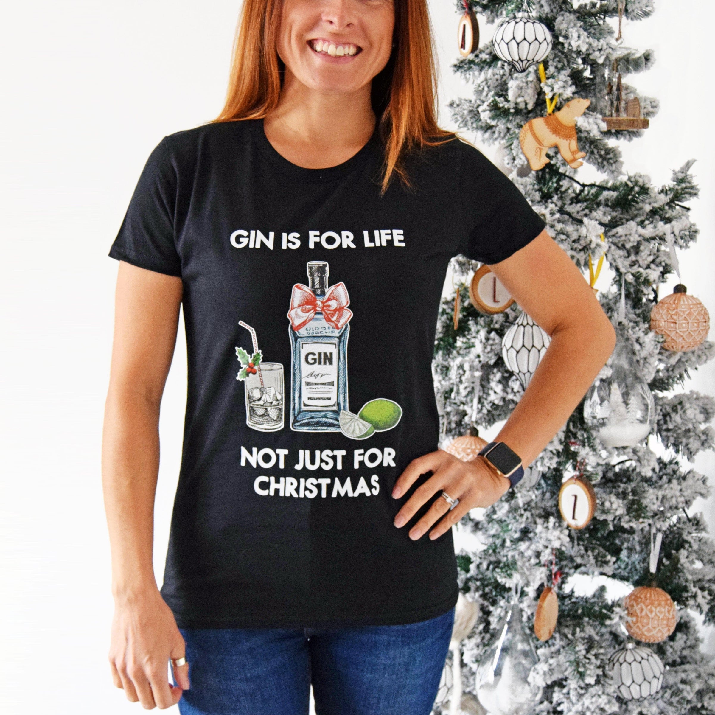 Gin Is For Life Ladies Christmas T Shirt Of Life Lemons