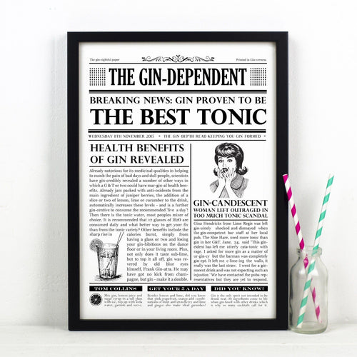 Personalised Newspaper Gin Print Personalised Prints Of Life & Lemons 