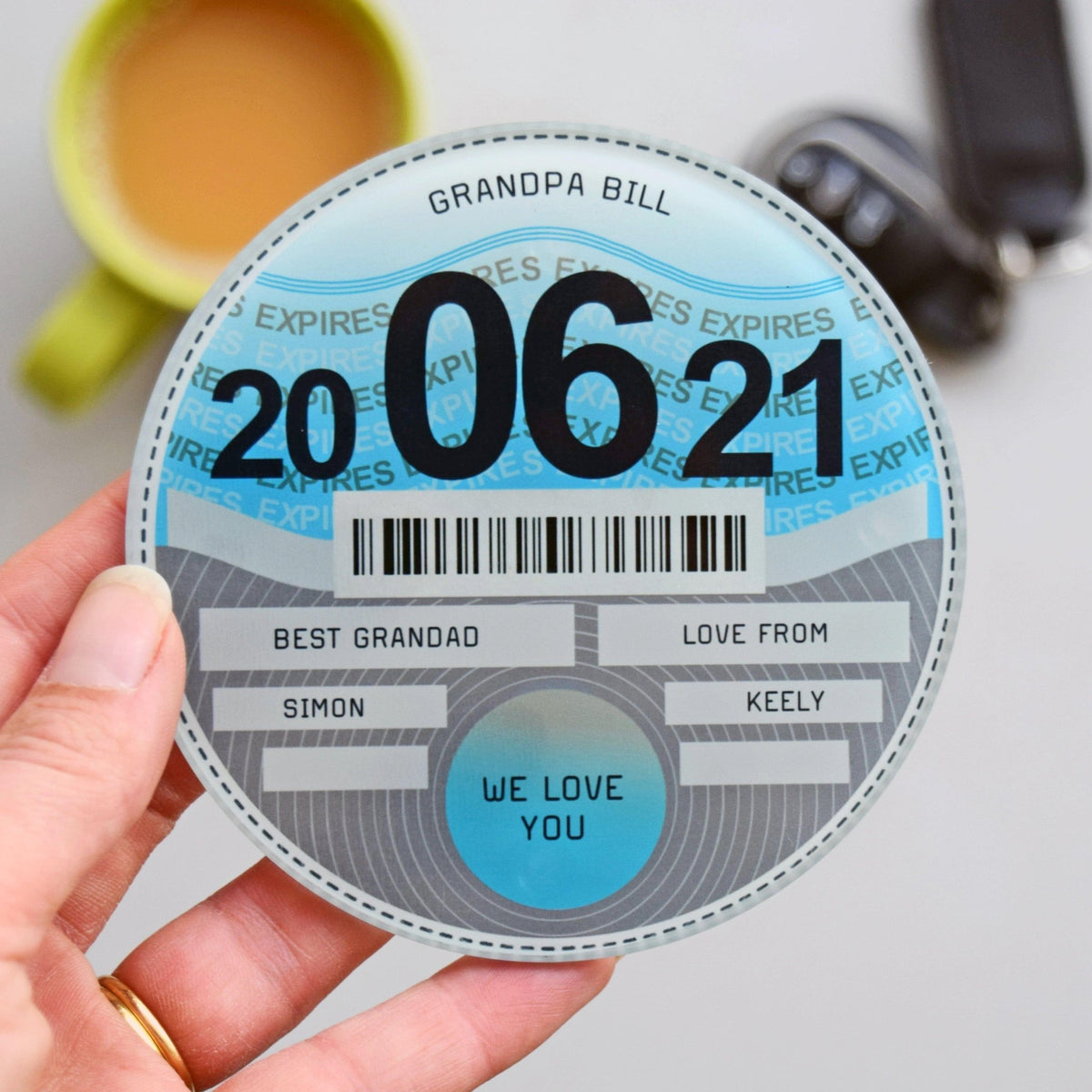 Personalised Glass Tax Disc Coaster for Grandad - Of Life & Lemons®