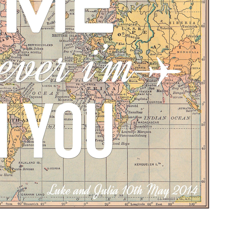 'Home Is Wherever I'm With You' Personalised Map Print Map Prints Of Life & Lemons 