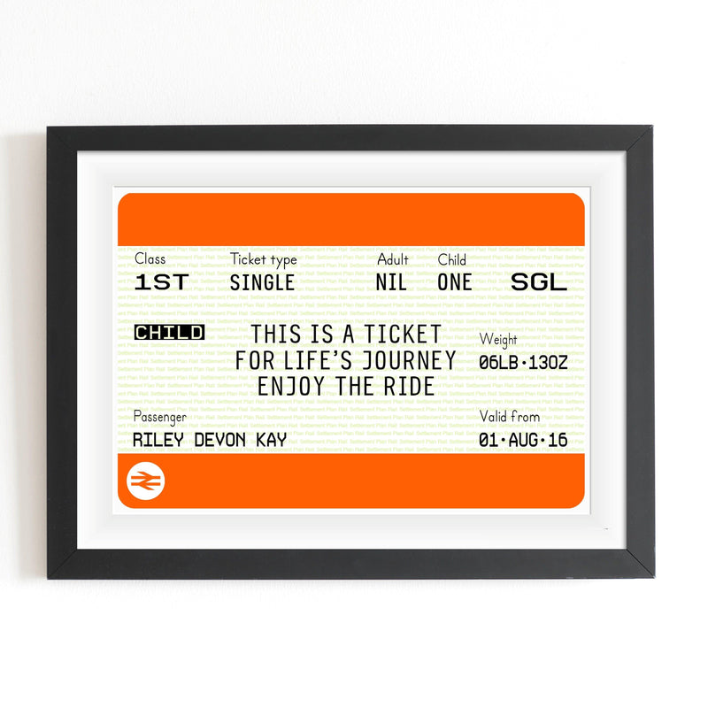 Personalised New Baby Train Ticket Print Train Ticket Prints Of Life & Lemons 
