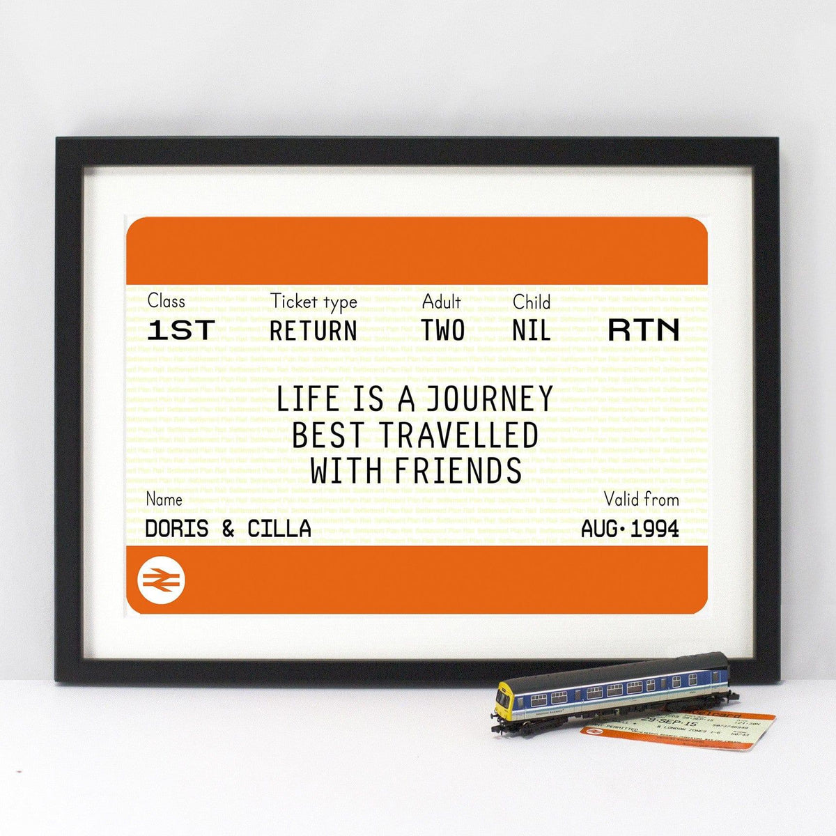 Personalised Train Ticket Friendship Print Train Ticket Prints Of Life & Lemons 