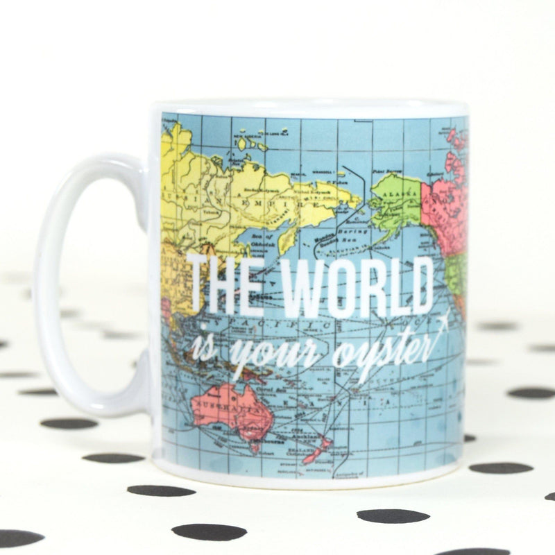 'World is Your Oyster' Map Mug Mug Of Life & Lemons 