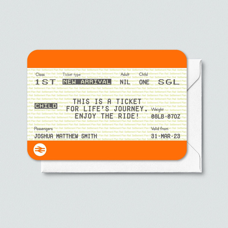 Personalised Train Ticket New Baby Card - Of Life & Lemons®