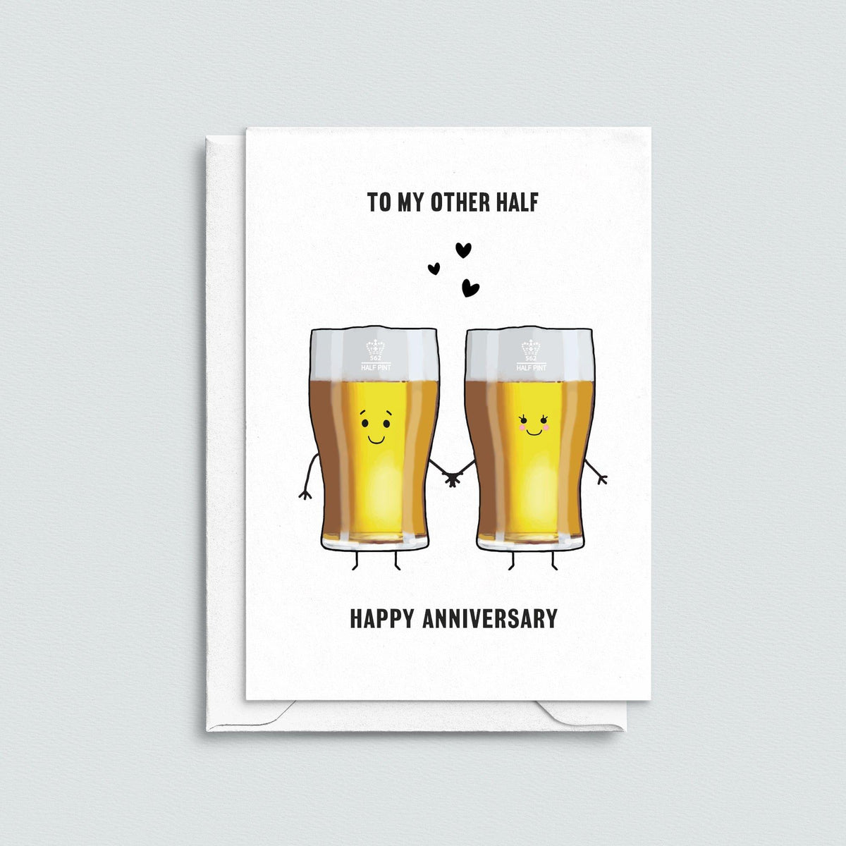 Happy Anniversary Card with beer theme on a grey background