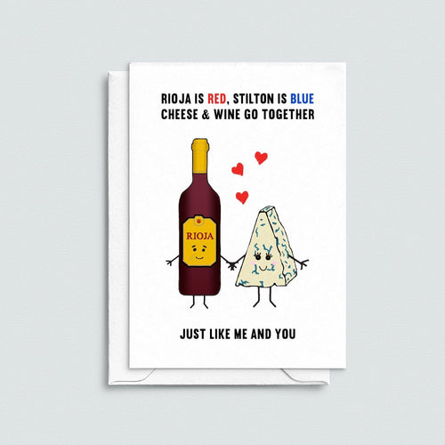 Cheese & Wine Valentine's Card Cards for your Other Half Of Life & Lemons 
